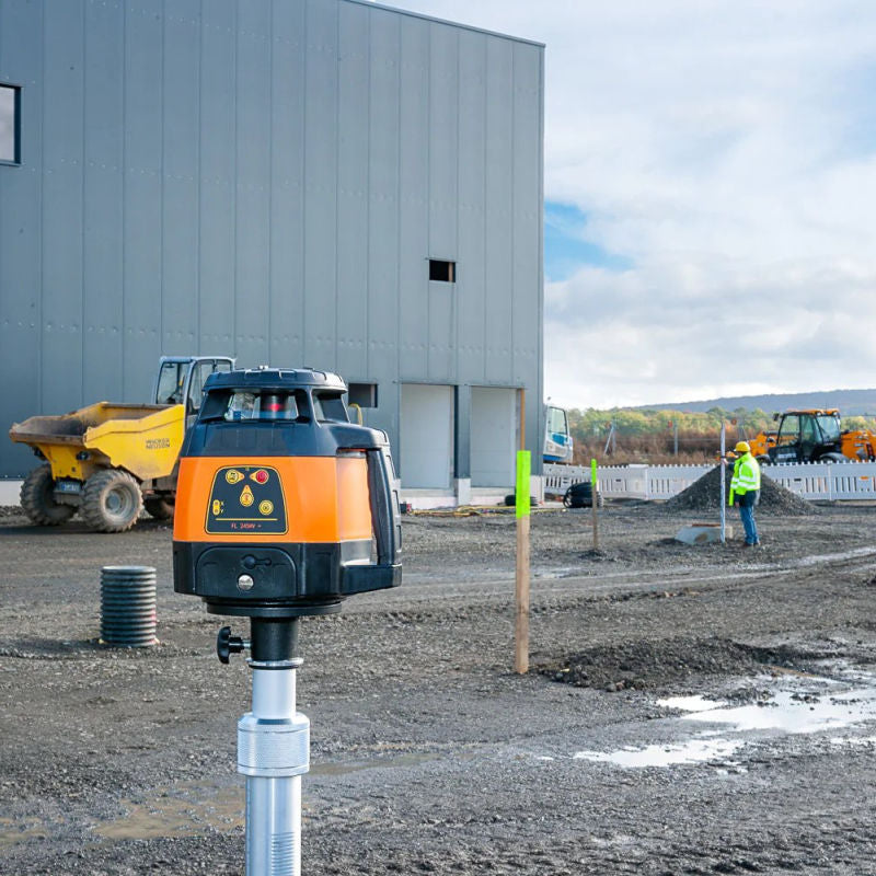 Geo Fennel FL245HV+ Rotary Laser Level on a tripod at a construction site