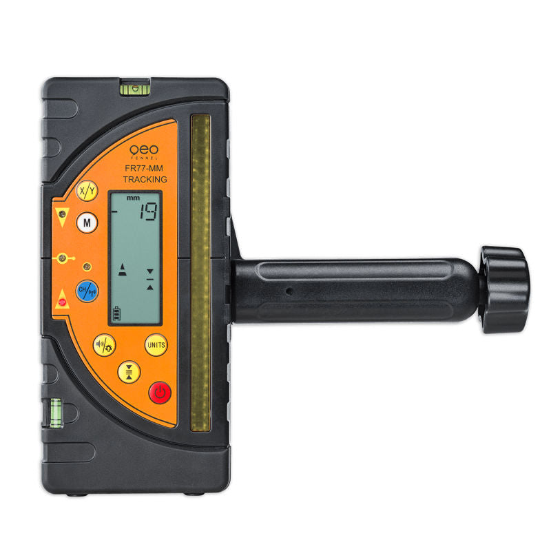 Geo Fennel FR77-MM Tracking Laser Receiver front with clamp