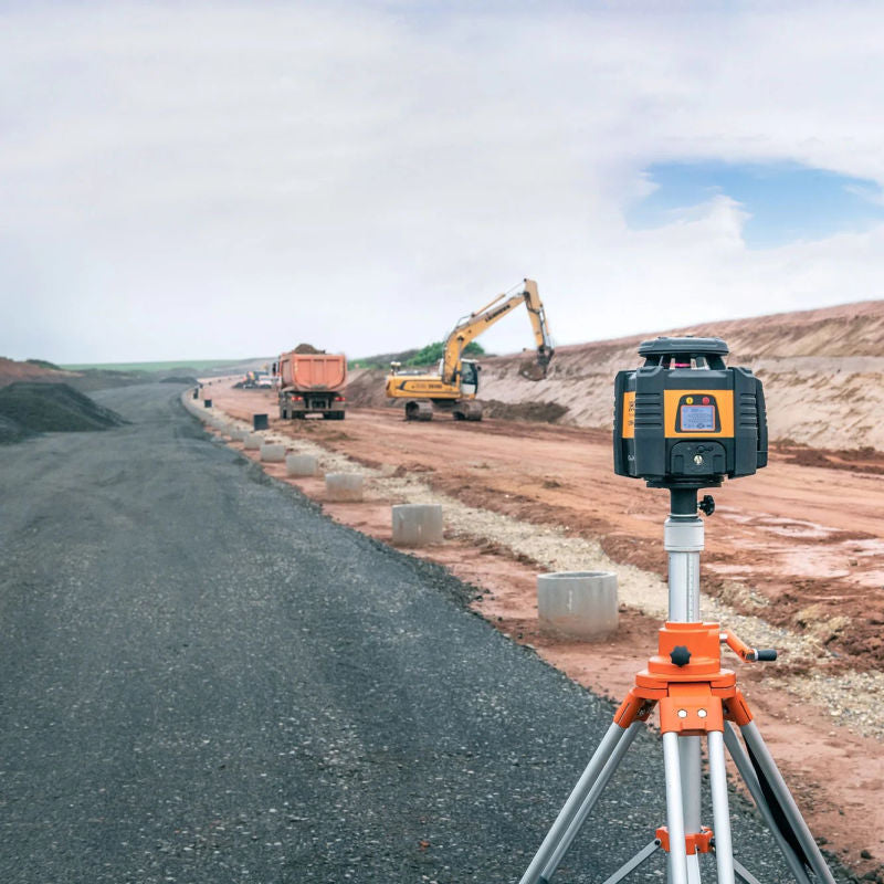 Geo Fennel FL 155 H-G Rotating Laser set up at a road construction site
