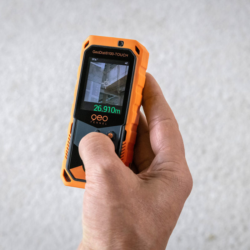 geo-FENNEL GeoDIST 100-Touch Outdoor Laser Distance Measure Pointfinder in use