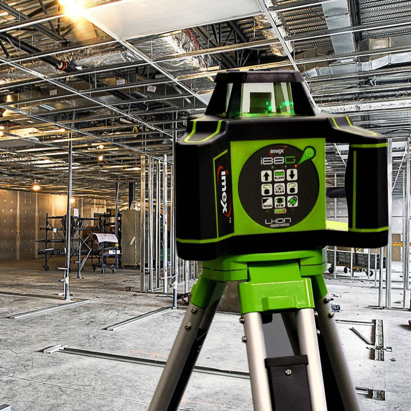 iMEX i88G Green Beam Rotary Laser Level at a construction site