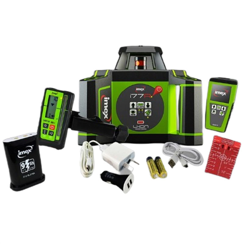 iMEX i77R Rotary Laser Level kit with receiver, remote and target plate